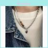 Geometric Tiger Eye Stone Necklace With Stainless Steel Chain For Men And Women