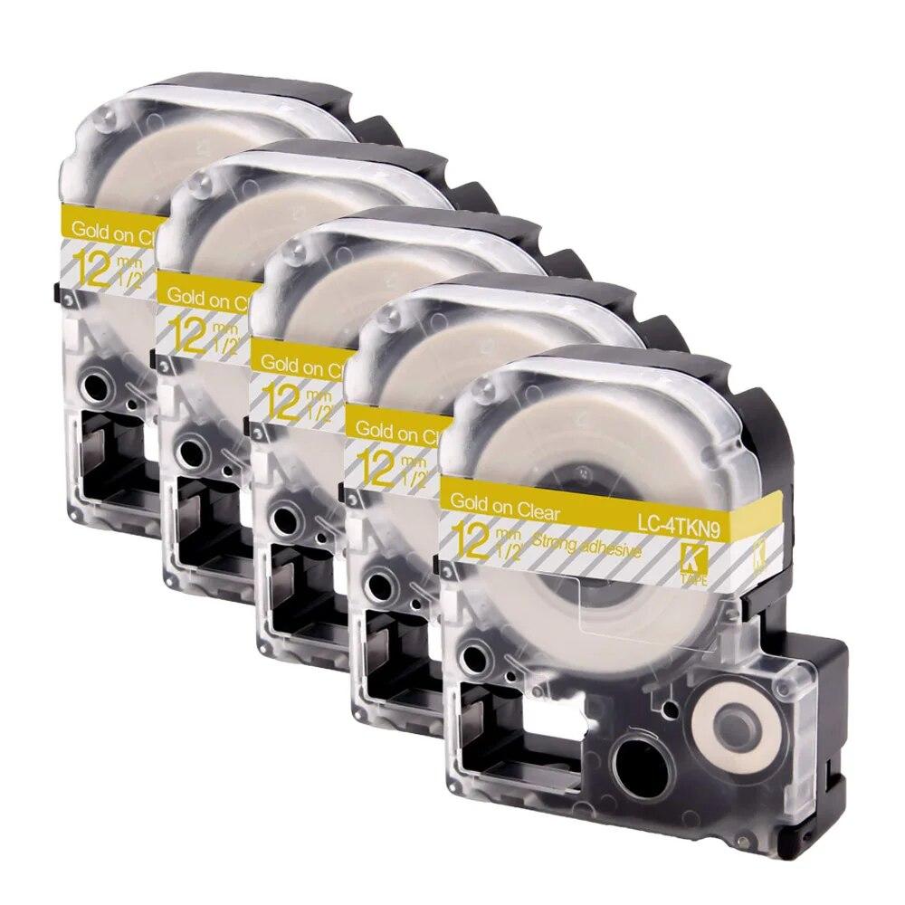 5 pachete 12 mm negru pe alb etichetă compatibilă Epson LC-4WBN / SS12KW SC12RW SC12YW ST12KW pentru imprimanta Epson LW300 LW400 500 600