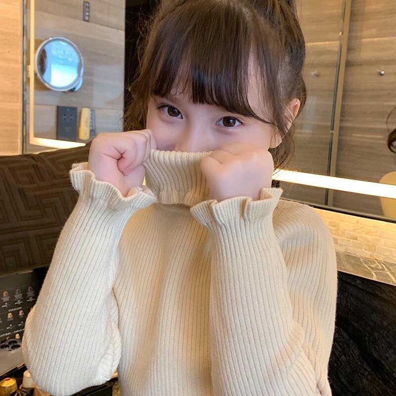 MIMIHELLO Girls  Plush-Lined High-Neck Sweater 130cm