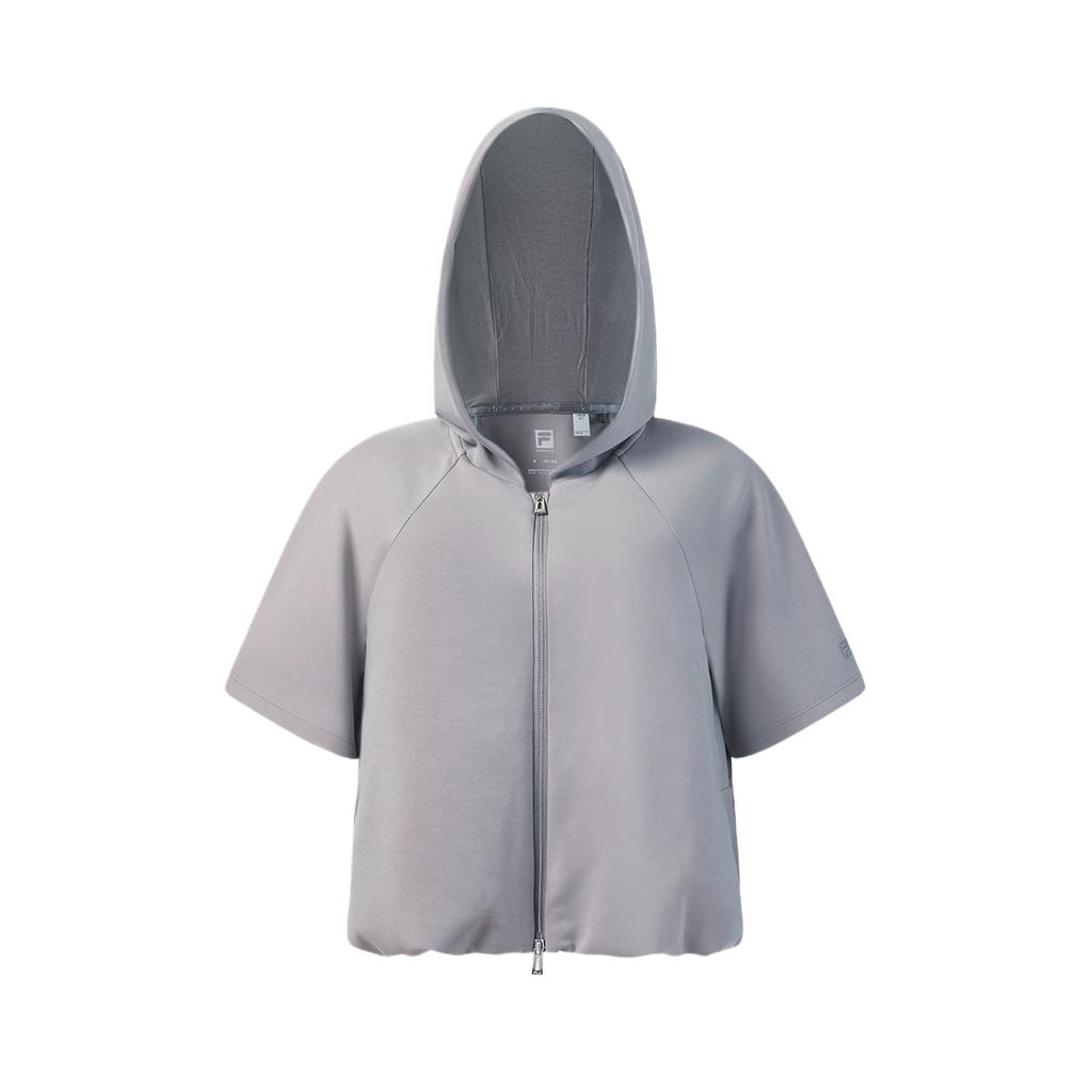 Fila Hooded Short Sleeve Solid Knit Fitness Top Women Tops A11W621518F-GY