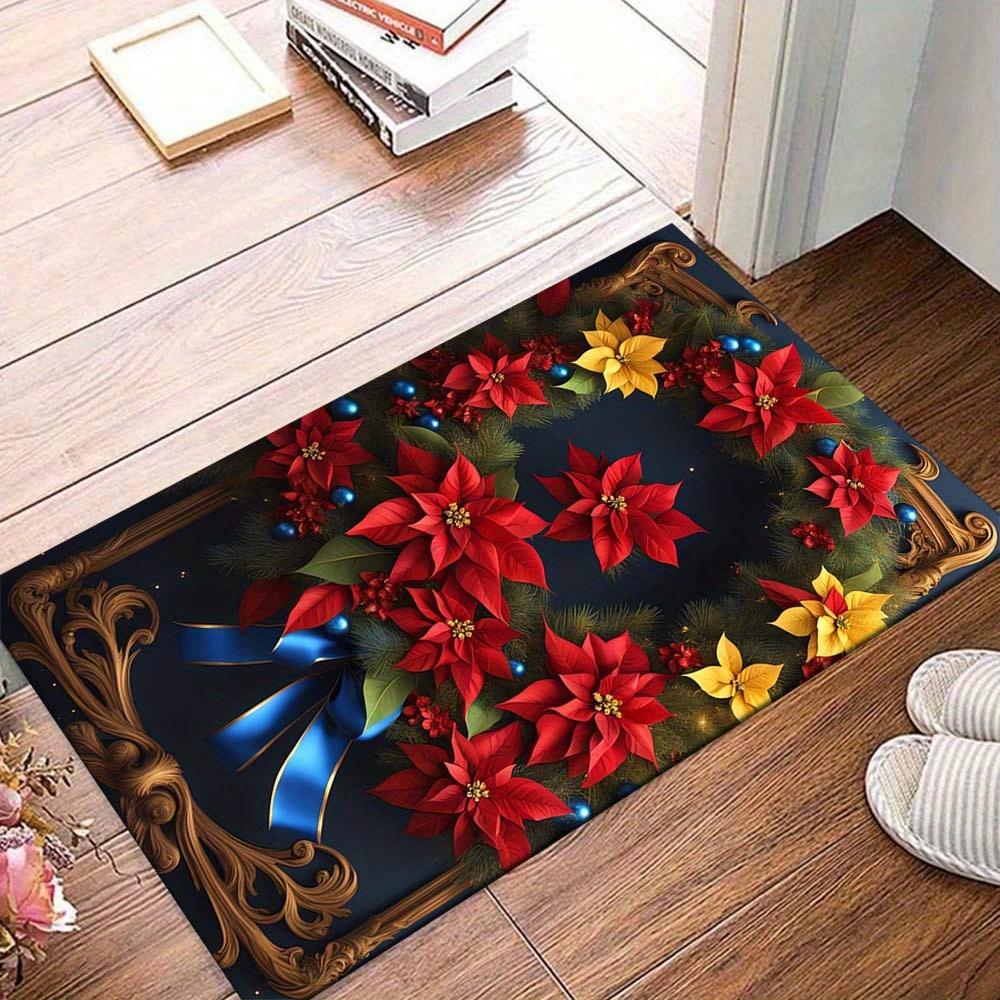

1pc Poinsettia Wreath Area Rug, Slip-Resistant, Easy-Clean, Stain-Resistant, Perfect for Cozy Living Rooms, Bedrooms, Kitchens, Offices, and 60cm by 90cm