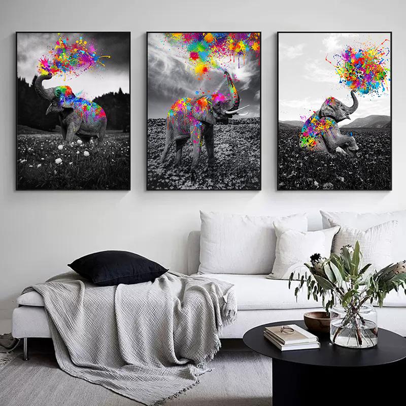 Nordic Painting Colorful Wild Elephant Canvas Wall Art Pictures Animals Poster Decoration for Modern Living Room Home Decoration