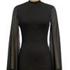 Women's Glitter Cloak Sleeve Mini Dress Sexy Mock Neck Cocktail Party Dress Going Out Wedding Guest Dress