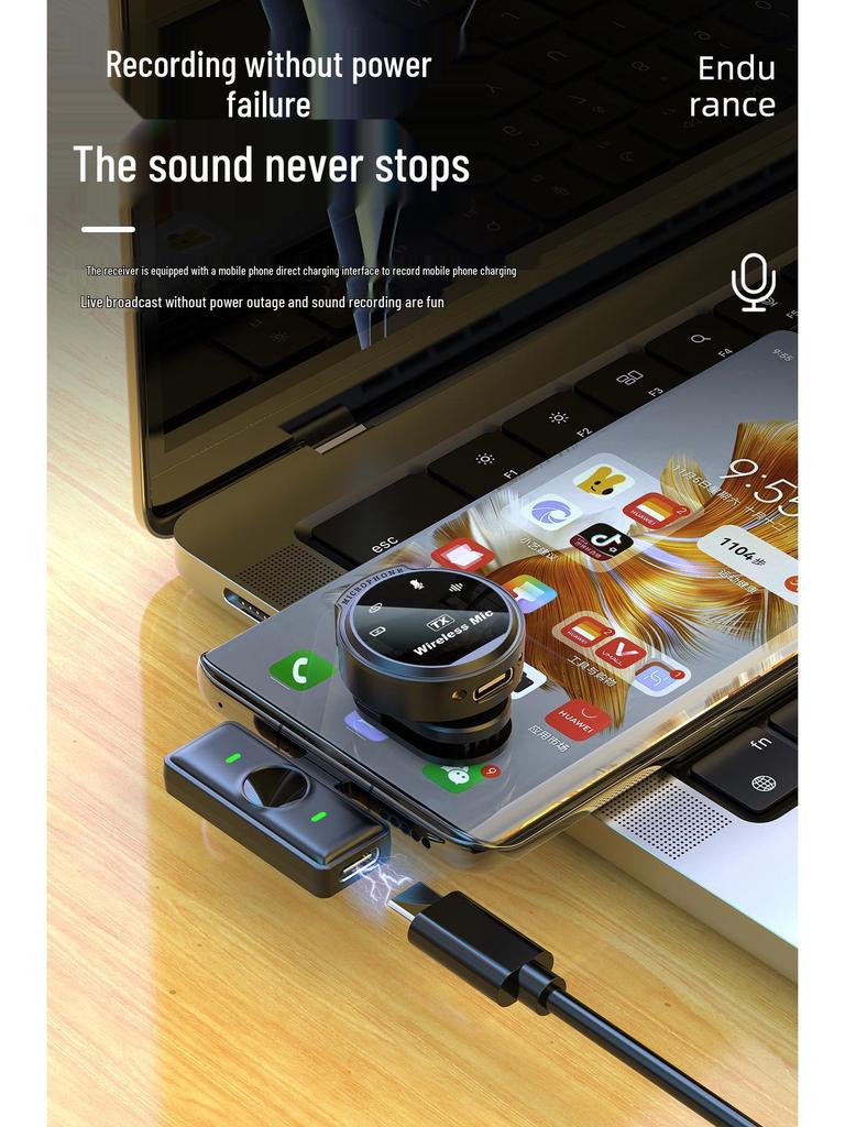Magnetic Wireless Lavalier Mic with Noise Reduction for Live Streaming & Long-Distance Sound Pickup