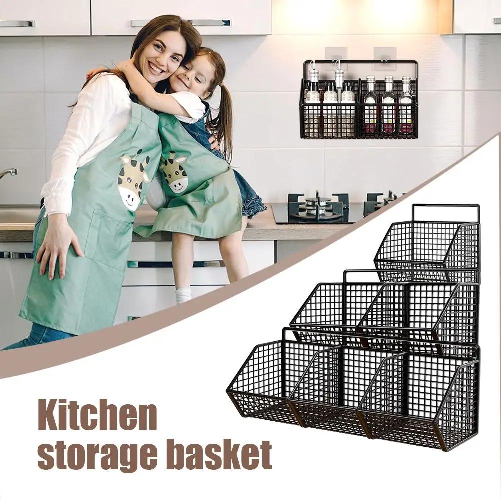 Wall Mounted Kitchen Storage Basket Onion Ginger Garlic Storage Frame Durable Wire Storage Rack Perforation-free Vegetables Case