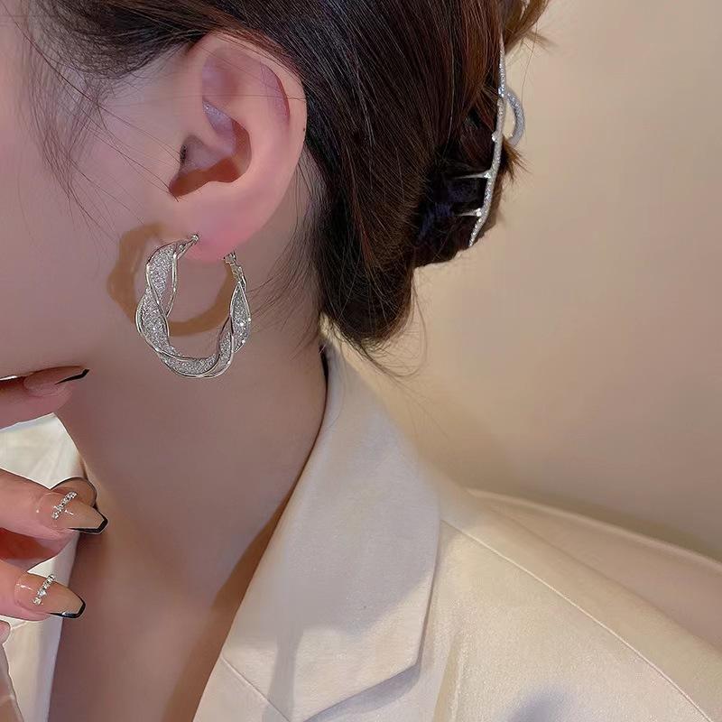 Premium Light Luxury Circle Earrings Metal Super Flash Earrings Niche Design Cold Wind Earrings Women