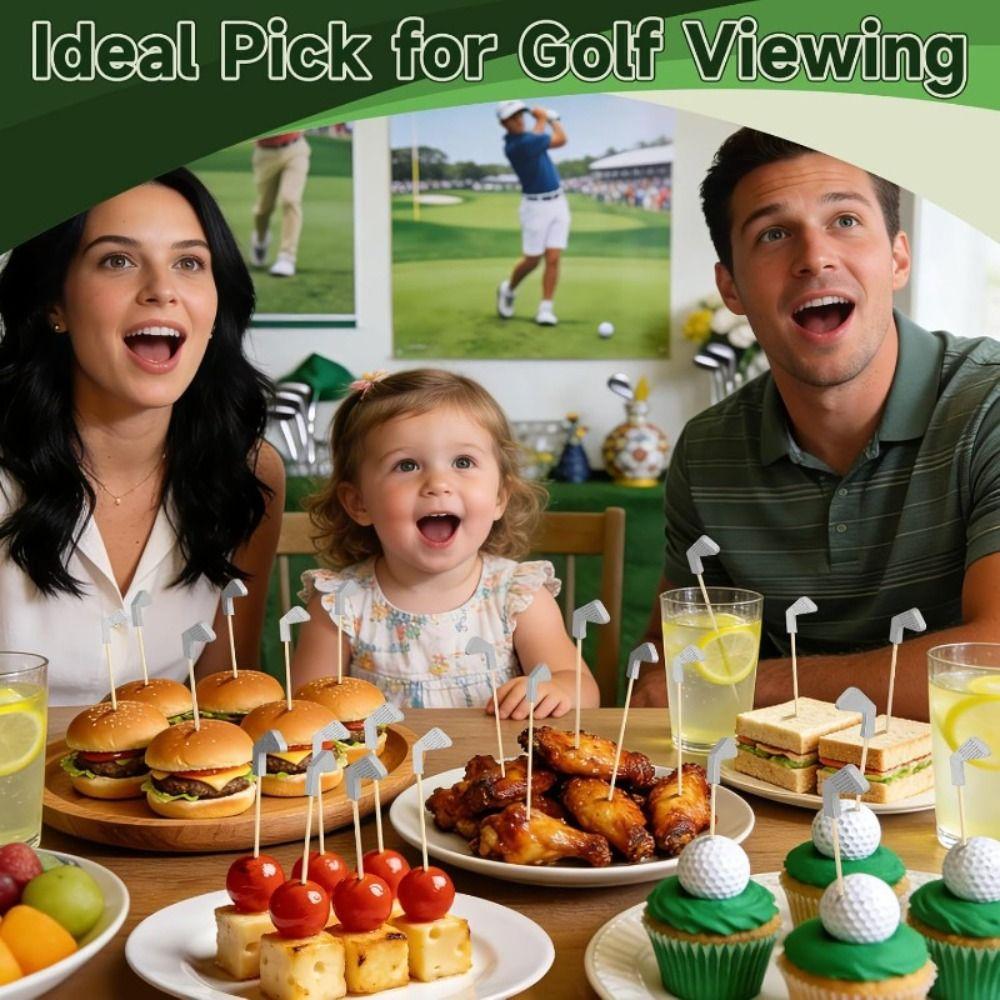100Pcs/Set Wooden Golf Toothpicks Eco-Friendly Fruit Skewers Golf Theme Party