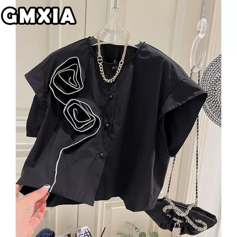 GMXIA Women's Fashion Casual Leisure Solid Color Print Short Sleeve POLO Neck Blouses & Shirts