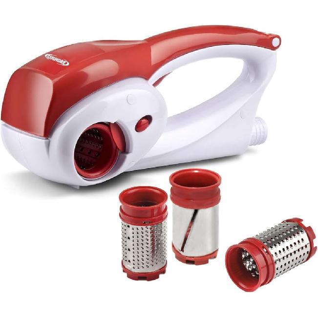 Electric Cheese Grater for HARD Cheeses, Rechargeable Automatic Handheld Rotary Cheese Shredder Slicer For Parmesan Cheese with 3 interchangeable