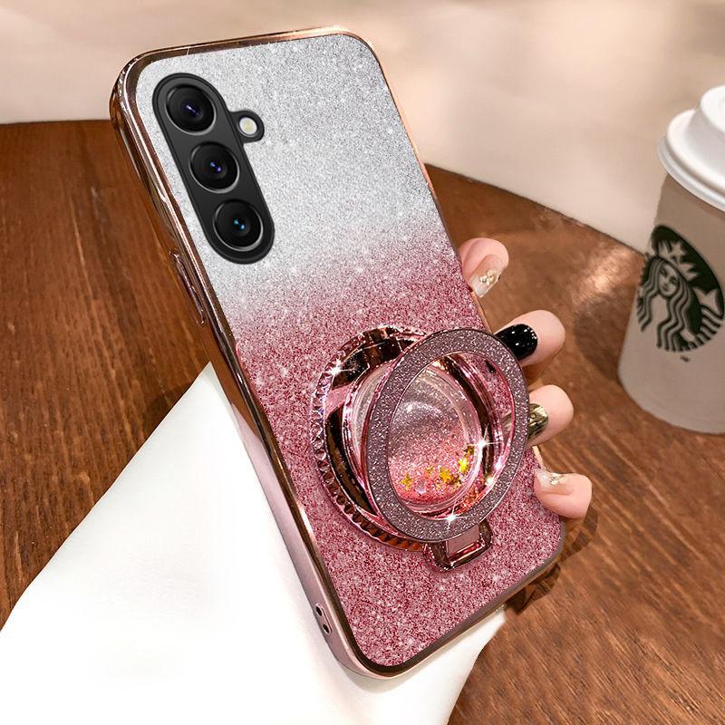 For Samsung Galaxy S25 FE / S26 FE Case with Liquid Glitter Quicksand hourglass Stand Holder Luxury Shiny Gradient Plating Girls Slim