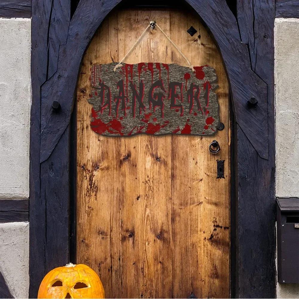 

2024 Новый Хэллоуин имитация деревянной дверной таблички дом с привидениями ужасающая атмосфера украшение с отпечатками пальцев крови