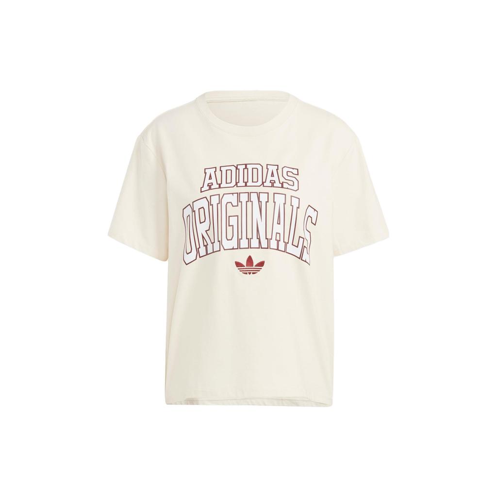 Adidas Originals Trefoil Letter Logo Print Round Neck Sport T-Shirt Women Tops Beige IC5981