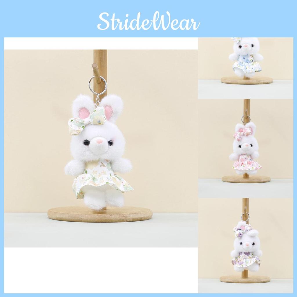 Søt Plysj Kanin Dukke Nøkkelring Tilbehør Myk PP Bomull Bedårende Kanin Figur i Fargerik Kjole