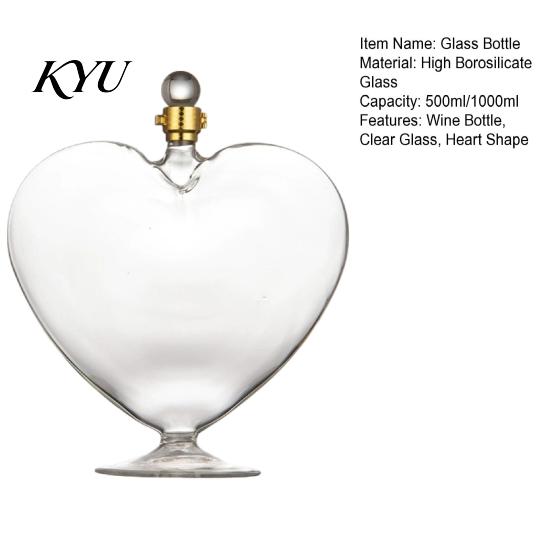 Verrerie Exquise pour Fêtes Bouteille de Vin en Forme de Cœur avec Bouchon Hermétique, Cristal Élégant Texture Liqueur Design Unique Carafe Barware,