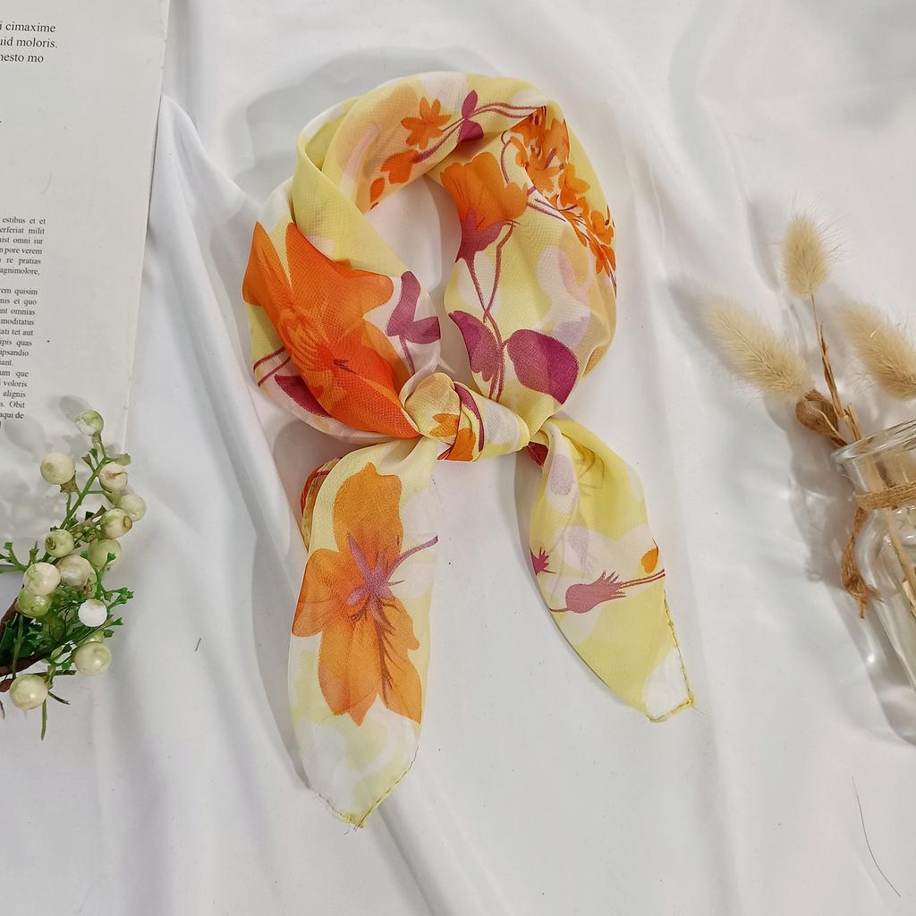 65*65Cm Summer Fashion Chiffon Flower Scarf Ladies Head Neck Square Scarf Shawls Female Hair Ties Bands Neckerchief Shawl