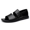 Men's Black Leather Breathable Outdoor Driving Sandals
