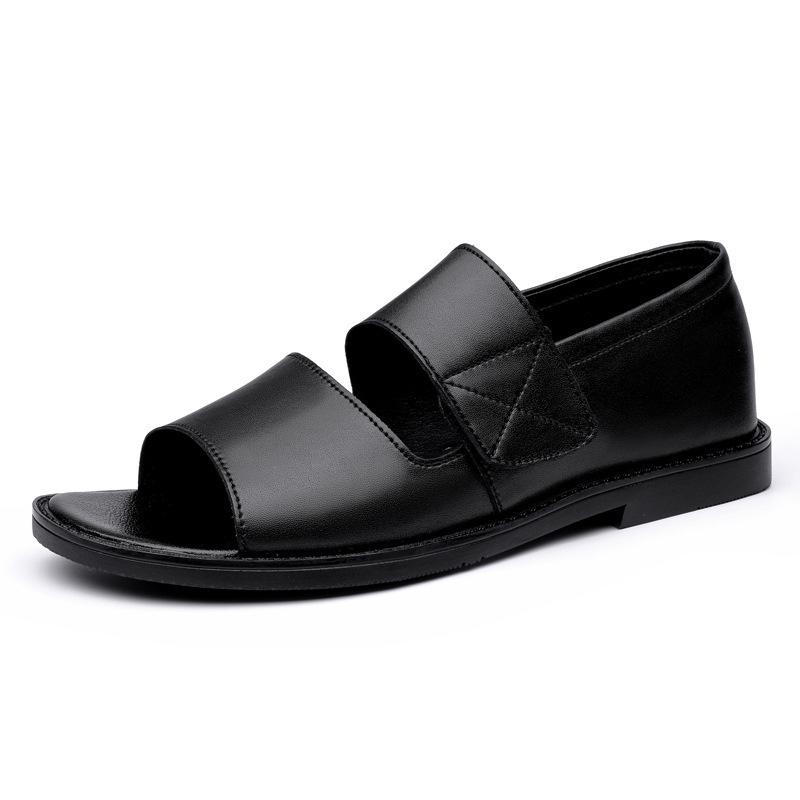 Men's Black Leather Breathable Outdoor Driving Sandals