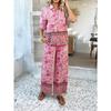 Women's Summer Print Contrasting Color Bohemian Vacation Short-sleeved Long Trousers Set