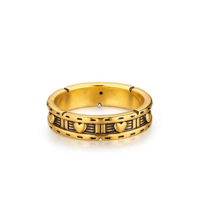 Yintai Fei Gold Triangle Classic Ring: Luxury Retro Design for Fashionable Couples Adjustable Opening