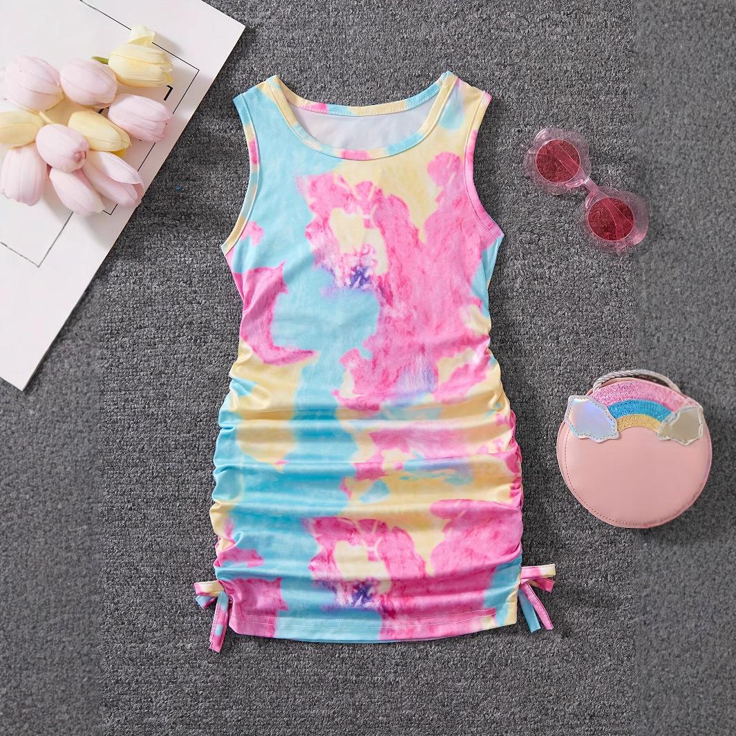 Girls Fashionable Tie-dye Printed Dress for Summer, Children s Casual Dress 1-2Y