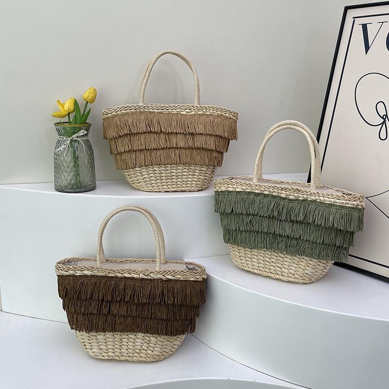 Tassel Tote Woven Bag Beach Fashion Trend Handbag Women's Vacation Hand-held Straw Bag