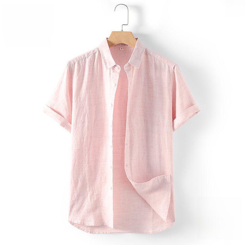 Men's Short-Sleeve Linen Shirt - Summer Casual Loose Fit with Lapel Collar, Cotton and Linen Blend, Plus Size Available