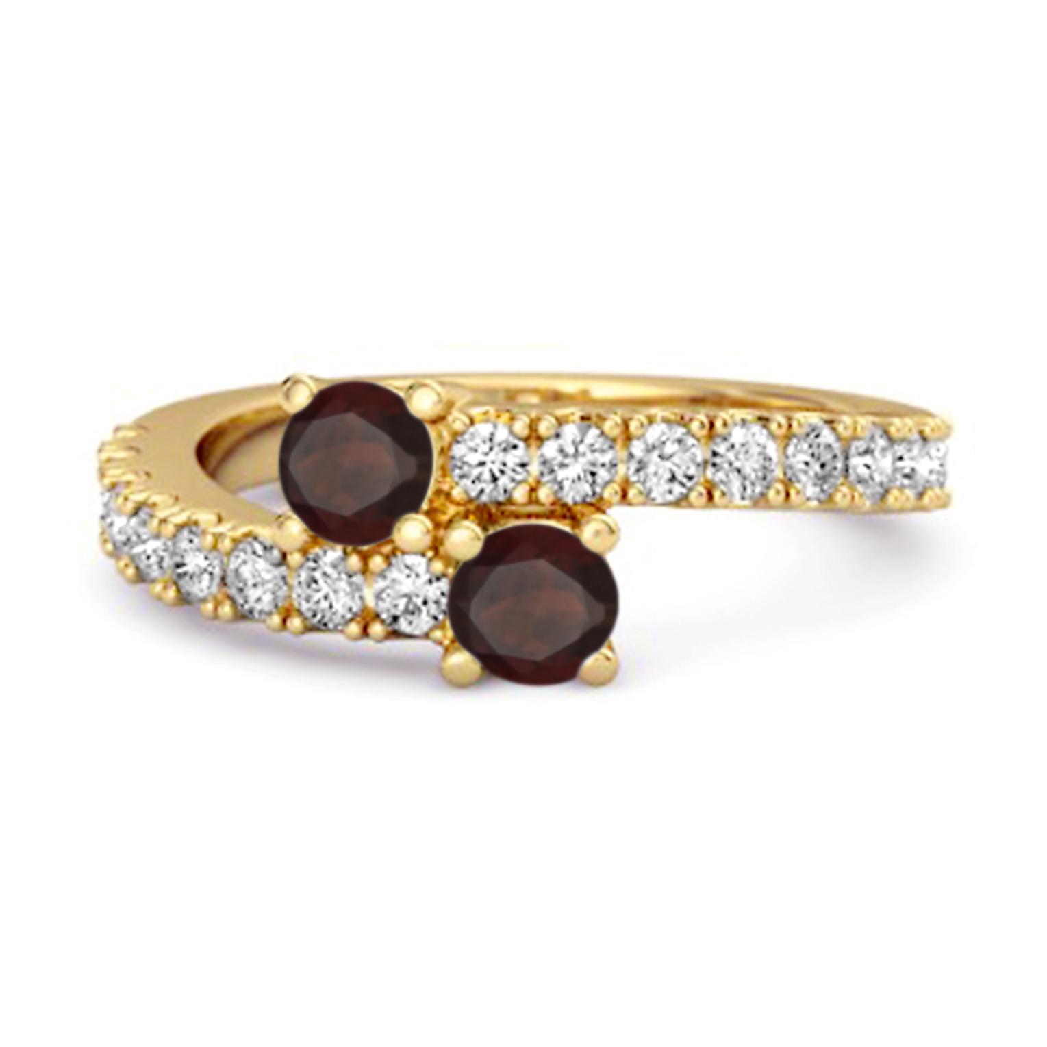 

Garnet Twin Stone with Accents Bypass Ring - 925 Sterling Silver Gold Vermeil 12 жовтий
