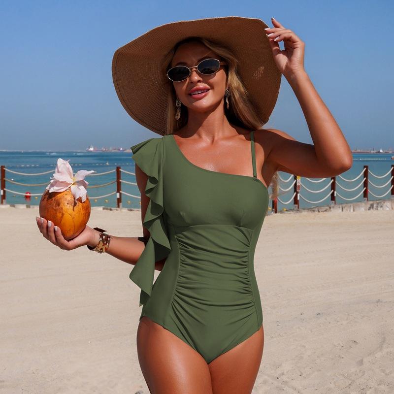 Maillot de bain une épaule modèle nouveau maillot de bain une pièce pour femme nylon maillot de bain prêt à porter