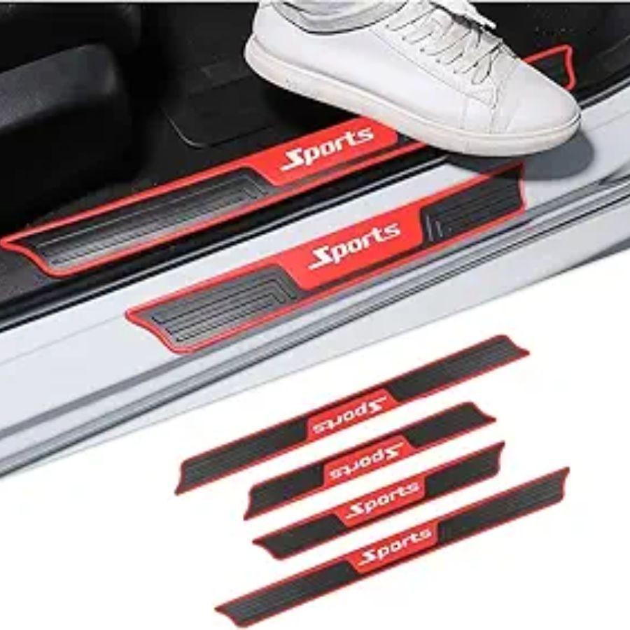 4PCS Door Sill Plate Protectors, Auto Door Entry Guards Sill Scuff Red/Sport