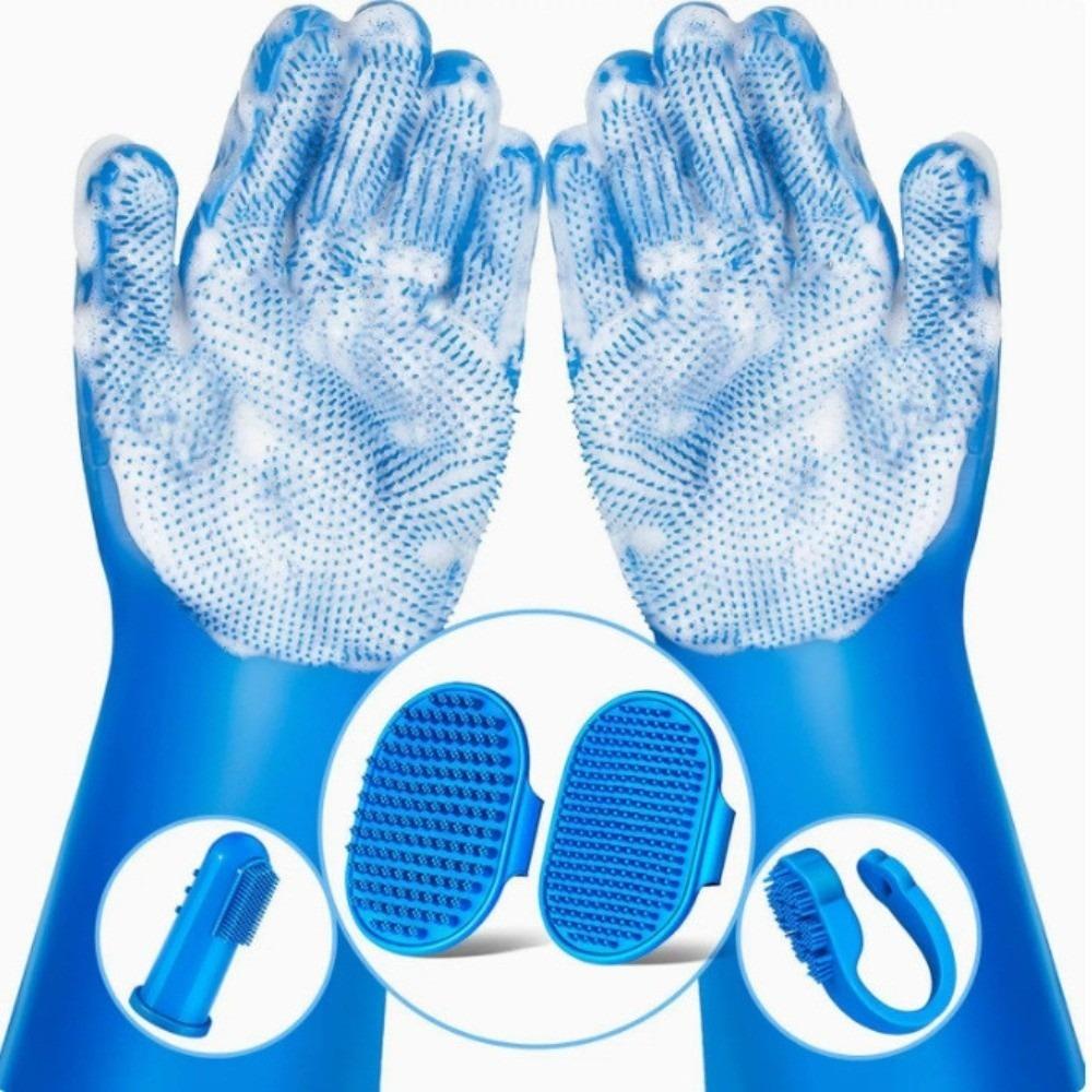 

6pcs/set Deshedding Cat Dog Bathing Glove Silicone Pets Shampoo Scrubber Home Use синий