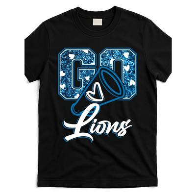 European Sizes Men'S Go Lions Graphic T-Shirt - Short Sleeve Tee with Megaphone & Lion Print, Casual Round Neck Sports Fan Apparel for Football Games