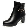 6cm 8cm Elegant Comfortable Soft Leather Plush Motorcycle Boots Winter 2025 Block High Heels Shoes Warm Ankle Boots for Office