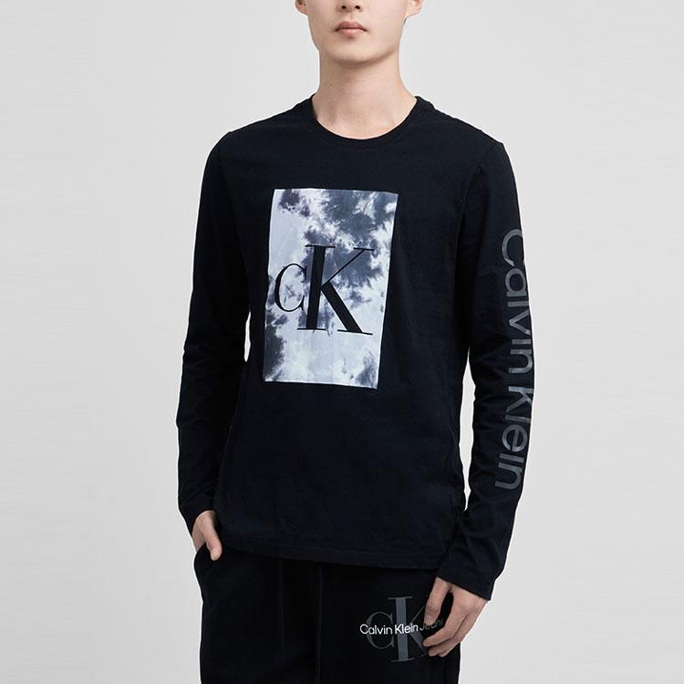 Calvin Klein Logo Print Round Neck Long Sleeve T-Shirt Men Tops Black 40IC847-001