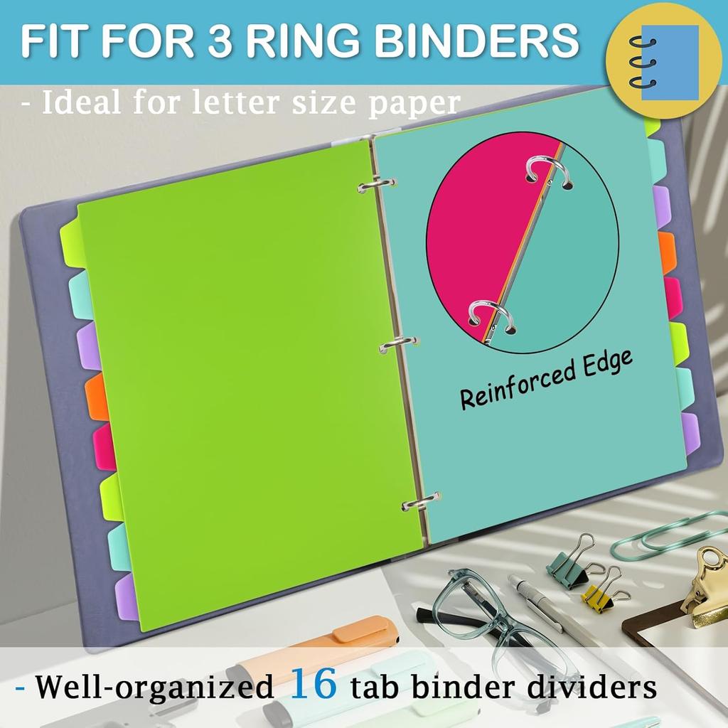 8 Tab Binder Dividers for 3 Ring Binder, Plastic Binder Dividers with Tabs, Cute Page Pastel Folder Dividers with Big Tabs for School Office Home,