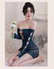 Hot Selling Handmade Pearl Embellished Bodystocking Long Sleeve Cutout Lingerie Mini Dress Intimate Nightwear for Women