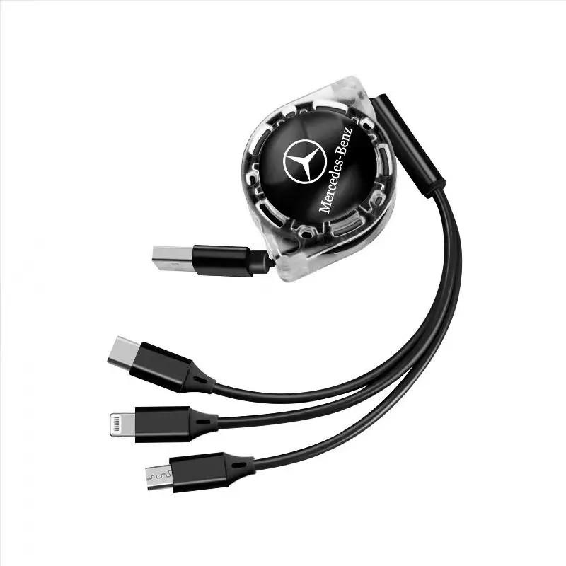 GOX3 Car 3 in 1 USB Cable Type C Micro USB Fast Charging Cable for Mercedes Benz New B/C/E Class A Class C200L GLC GLK New CLA GLA