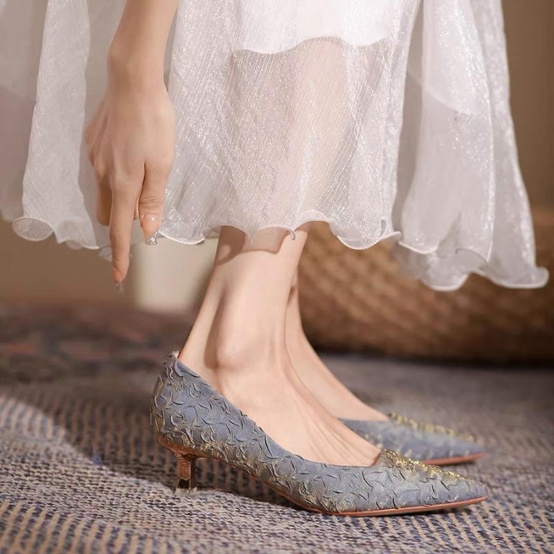 

Fashion 35-43 Large-sized Pointed-toe Satin Satin Small High Heels French Evening Fairy Style Single Shoes 35