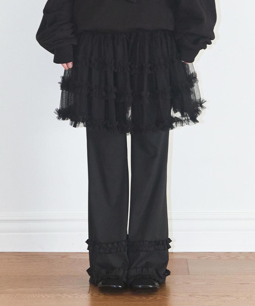 ILLIGO Flare Ruffle Layered Skirt Pants Black