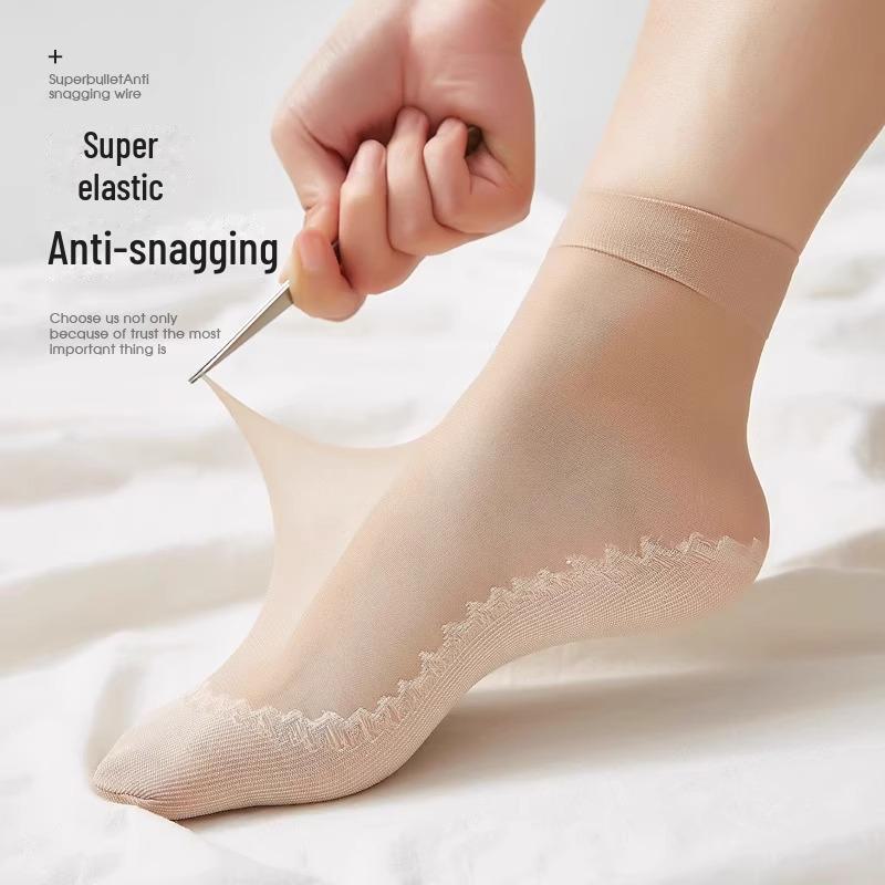 Damen Kristall Kurze Strümpfe – Frühling/Sommer Dünn, Verschleißfest, Anti-Haken, Schwarz & Nude Baumwolle, Nahtlose Unsichtbare Mid-Tube Socken.