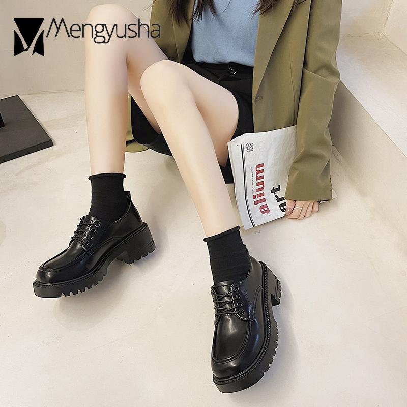 Fashion Lolita Girls Lace-Up Oxford Shoes Female Height Increase Platform Flats Women Matte Leather Loafers Preppy JK Boat Sneakers