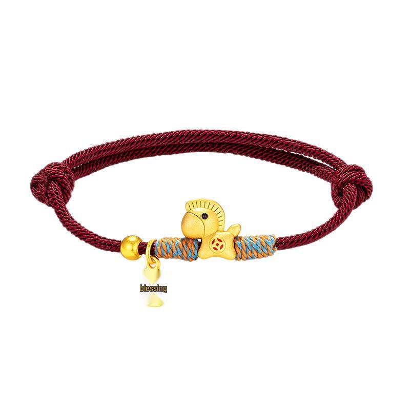2026 Year of the Horse Red Rope Bracelet: Hand-Woven Sand Gold Horse Charm, Perfect New Year Gift