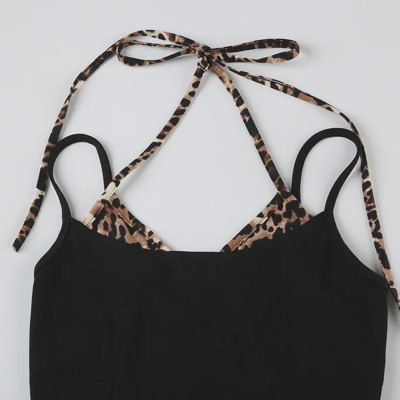Wild Leopard Print Patchwork Crop Top - American Retro Color Block Camisole