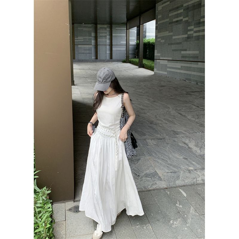 Kumikumi High-Grade Temperament Black Vest Dress Women Summer Unique Chic High Waist Slimming Large Swing Skirt