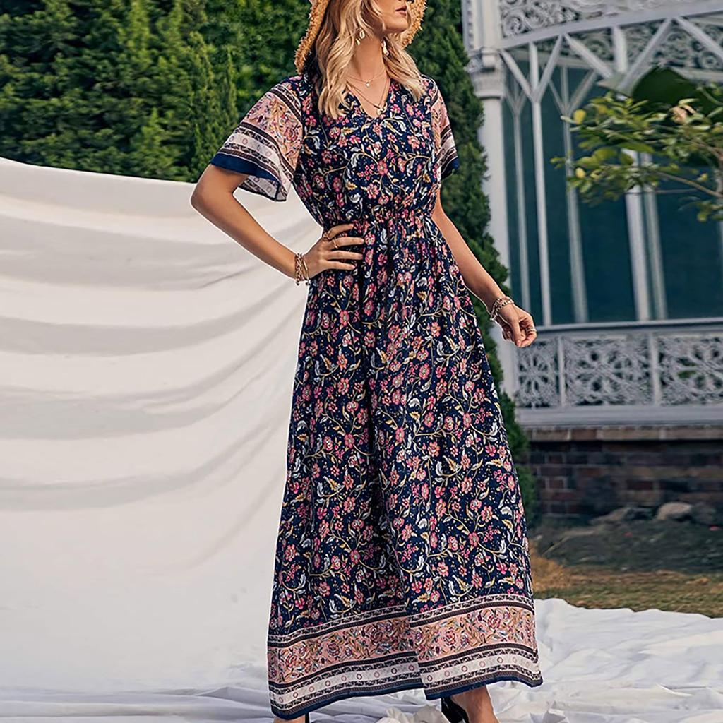 Moda Doamnelor Casual Etnic Boem imprimat Rochie de plajă de vacanță Fusta lungă