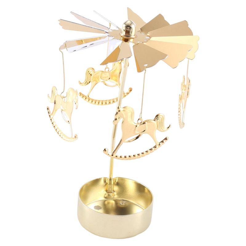 ABBY-2PCS Gold Metal Candle Holders Room Decoration Rotating Candle Holders Gold Hot Rotating Candle Holders Ornaments