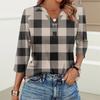 Damenmode Lässig Bedrucktes V-Ausschnitt Knopf Dreiviertelarm T-Shirt Raglanärmel Top