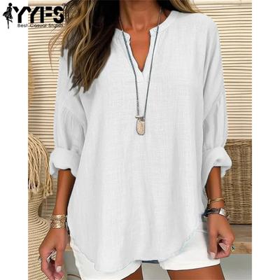 Women's Fashion Casual Spring Autumn Solid Color Print Long Sleeve V-Neck Blouses & Shirts