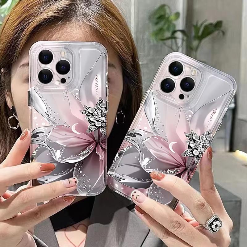 Floral Painted Transparent Creative Shockproof Phone Case For iPhone 17 Pro Max 16 15 14 13 12 11 XS X XR 16 Plus 17 Air Cover