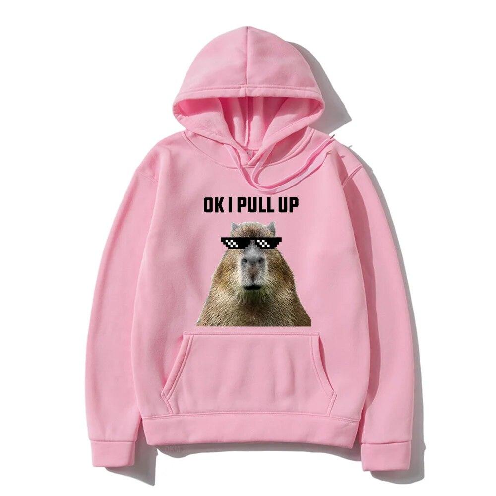 Funny Ok I Pull Up Capybara Print Hoodie Unisex's Casual Oversized Hooded Sweatshirts Gothic Pullovers Hot sell Clothes for Unisex