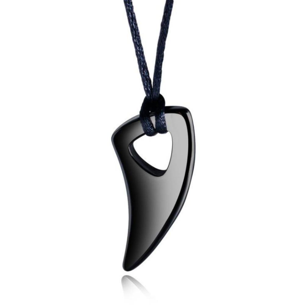 Punk Wolf Tooth Necklace Zinc Zinc Alloy Crescent Tooth Leather Rope Necklace Metal Pendant Necklace  Biker чёрный
